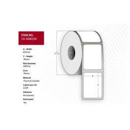 Capture Label 102 x 76mm, Core 76mm, Thermal Transfer, Coated, Permanent, Perforated, 2238 labels per roll, 4 rolls per box. Equal to p/n: 3006326 Precio: 104.49999956. SKU: B19B6KH8VD