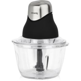 H.Koenig LEO8 Mini Picadora Eléctrica Compacta 320W con Bol de Cristal 1L y Cuchillas de Acero Inoxidable, Negro mate y cromo