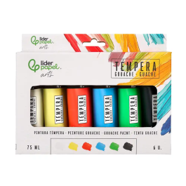 Liderpapel Pintura Gouache/Tempera Caja 6 Tubos 75 ml Colores Surtidos