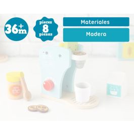 KioKids Cafetera de Juguete de Madera Azul para Niños +3 Años - Juego de Imitación con Leche, Taza y Cápsulas