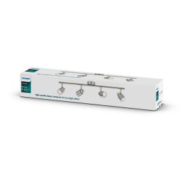 Philips Regleta de 4 Focos Meranti GU10 Cromo Mate Metal IP20 para Techo/Pared, 15,5x10x69cm (Bombilla no incluida)