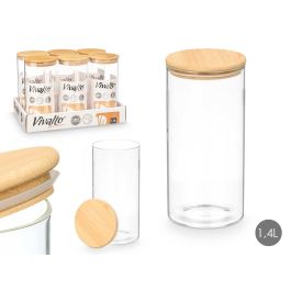 Vivalto Tarro Redondo de Borosilicato Transparente con Tapa de Bambú 1,4 L - Apto Horno y Microondas 10x20x10 cm (12 Unidades)