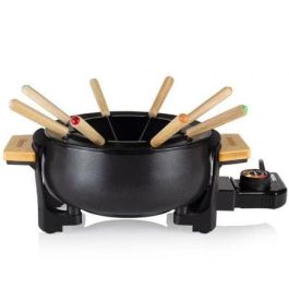 Tristar FO-1108 Fondue Eléctrica de Bambú 1000W con 8 Tenedores, Olla Antiadherente de 1.5L para 8 Personas, Termostato Regulable