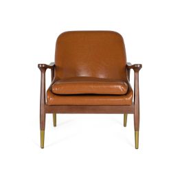 Giner Y Colomer Sillón Moderno en Madera de Caucho y P.U. Marrón Teja con Brazos Curvos