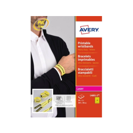 Avery Pulsera Identificativa Polietileno Amarillo Fluorescente Imprimible Láser 265x18 mm Pack 50 Unidades