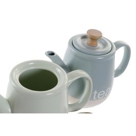 DKD Home Decor Tetera de Gres Scandi 1L Verde Menta y Azul | Pack 2 Unidades | Apta Microondas y Lavavajillas