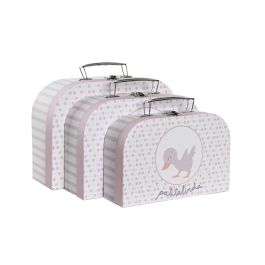 DKD Home Decor Caja Maletín Infantil Patito Lindo 23 Set de 3 Rosa Multicolor para Decoración y Almacenamiento 9.5x20x28 cm