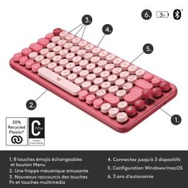 Teclado inalámbrico mecánico Logitech POP Keys con teclas Emoji personalizables, Bluetooth o USB, diseño compacto duradero - rosa