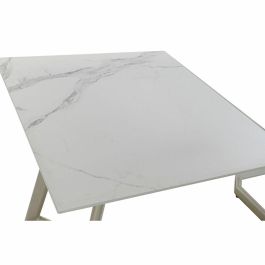 DKD Home Decor Mesa Comedor Extensible Glam de Cristal y Metal Dorado Blanco 140 x 80 x 76 cm