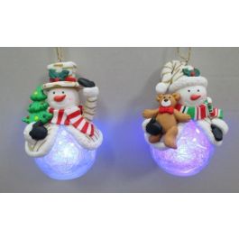 DKD Home Decor Bola Navidad Fantasía con LED, Resina, Colores Surtidos (Blanco, Rojo, Verde), 6.5x10x7 cm, Pack 12 Unidades