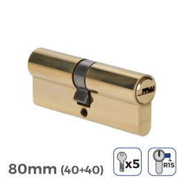 Edm Cilindro bombín de latón 80mm (40+40mm) leva larga r15 con 5 llaves de seguridad