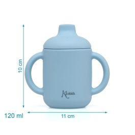 KioKids Taza de Silicona Azul para Bebés +4 Meses, con Asas y Boquilla, 120ml, Uso Alimentario, Apta Microondas/Lavavajillas