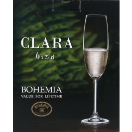 Set 6 Copas Champagne Bohemia 220 cc Clara (4 Cajas)