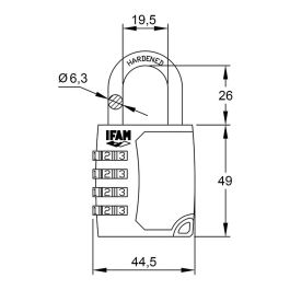 Ifam Candado C45s Zinc 44,5mm Arco Ø6,3mm con Combinación para Taquillas, Maletas y Baúles