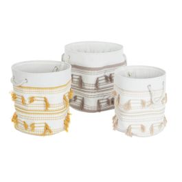 DKD Home Decor Cesta Boho Beige Mostaza Algodón Poliéster Flecos Set de 3 Piezas 43 x 45 x 43 cm