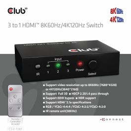 Club3D Switchbox HDMI 3 Entradas a 1 Salida 8K60Hz UHD