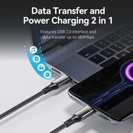 Vention CTKBH Cable USB 2.0 Tipo-C a Tipo-C Macho 100W 5A 480Mbps 2m Negro Algodón Trenzado