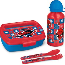 STOR Set Spiderman Marvel: Sandwichera + Botella Aluminio 400ml y Cubiertos (Libre BPA)