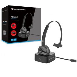 Conceptronic Auricular Bluetooth POLONA03Bda con Cancelación de Ruido, Micrófono Giratorio y Base de Carga, Hasta 22 Horas de Batería