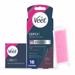 Veet EXPERT FACIAL Bandas de Cera para Piel Normal, Depilatoria Facial con Easy-Gel, 16 Unidades