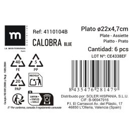 La Mediterranea Plato Hondo Calobra Azul Ø22 x 4.7 cm (18 Unidades)