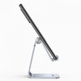 Aisens Soporte de Sobremesa Ajustable M para Tablet y Móvil, Aleación de Aluminio, Antideslizante, Orificio para Cable