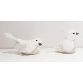 DKD Home Decor Figura de Navidad Pájaro Alpino de Espuma y Pluma Blanco Marrón 6x8x10 cm (2 Unidades)