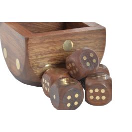 DKD Home Decor Set de 4 Dados Decorativos Colonial Hechos a Mano, Madera Sheesham y Latón, Marrón y Dorado, 7.5cm