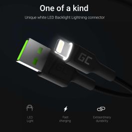 Green Cell KABGC05 Cable USB 3.0 a Lightning 1.2m con LED Negro para Carga Rápida 2.4A 480Mbps