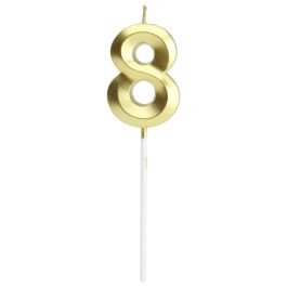 Party Time Vela Aniversario Cifra 8 Oro - Elegante decoración para tu celebración, 3,5x0,7 cm; h.13 cm