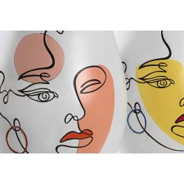 DKD Home Decor Jarrón Scandi de Resina Multicolor Blanco, Diseño Cara Abstracta, 22.5x29x22.5 cm, Set 2 Unidades