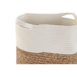 DKD Home Decor Cesta de Almacenaje Básicos Fibra Algodón Blanco Natural 36x52x36 cm Hecha a Mano