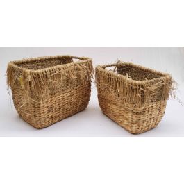 DKD Home Decor Cesta Colonial Set de 2 Junco Marrón 40 x 30 x 26 cm