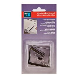 Inofix Pinza Sujeta Mantel Metálica Acero Inoxidable Cromado Blíster 4 Unidades para Mesas Exteriores