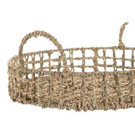 DKD Home Decor Bandeja Tropical de Seagrass y Metal Natural 40 x 15 x 40 cm Set de 2 unidades