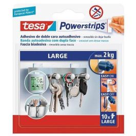 Tesa Tira Adhesiva Doble Cara Power Strip, Fuerte, 10 Unidades, para Montaje Sin Clavos ni Taladros