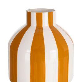 Jarrón Rayas Mostaza Metal Decoración 15 X 15 X 20 cm