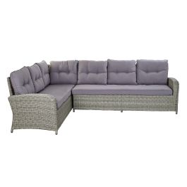 DKD Home Decor Sofá de Jardín y Terraza Gris 204x267x90 cm Set 4 Piezas Desmontable con Cojines Ratán Sintético