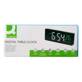 Q-connect Reloj Digital Sobremesa con Temperatura, 3 Alarmas y Control de Voz, 160x60x25mm