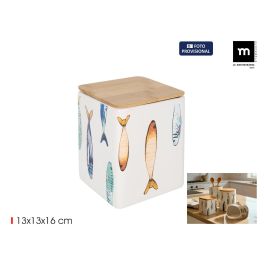 Inde Tarro de Cocina Cuadrangular Peixe con Tapa de Bambú, Dimensiones 13.2 cm (Ancho) x 13.3 cm (Largo) x 15.6 cm (Alto) (24 Unidades) Precio: 259.6902. SKU: B1GYNS9JK7