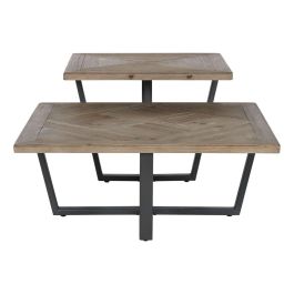 Mesa de Centro Home ESPRIT Negro Natural Metal Madera de abeto 118 x 78 x 45 cm