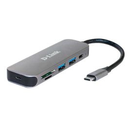 D-Link Hub USB Tipo C 6 en 1 con Lector de Tarjetas, USB 3.2 Gen 1, Gris - Compatible con Windows y Mac