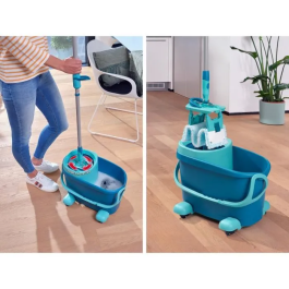 Leifheit 52121 Kit de limpieza de suelos Clean Twist M Ergo mobile con cubo giratorio y ruedas