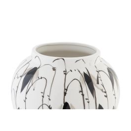 DKD Home Decor Tibor Oriental de Porcelana Blanco y Negro con diseño de Hojas 22x42x22 cm