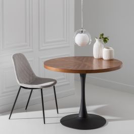 Mesa Comedor Natural-Negro Dm-Metal 100 X 100 X 76 cm