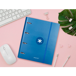 Antartik Carpeta con Recambio A4, 4 Anillas 40mm Redondas, Cuadro 5mm, 90gr, Azul Marino