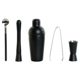 DKD Home Decor Coctelera de Acero Inoxidable Negro 500ml, 20cm Alto, Set de 5 Piezas para Bar y Hogar, Diseño Moderno Loft