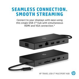 HP Concentrador Multipuerto USB-C Portátil para Viajes, 6 Puertos con Transferencia de Datos, Carga, Ethernet 1 Gbps, HDMI y VGA Simultáneos
