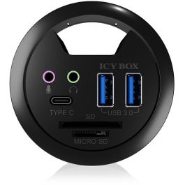 ICY BOX Hub de Escritorio con 2 Lectores de Tarjetas, Entrada/Salida de Audio y Función de Carga LED