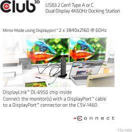 Club 3D 4K Dockingstation 60Hz USB3 -> 6xUSB3/2xDP/LAN/Audio Negro
